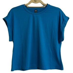 EMERY‎ ROSE Womens Small Blue Crew Neck Cuffed Sleeve T-Shirt